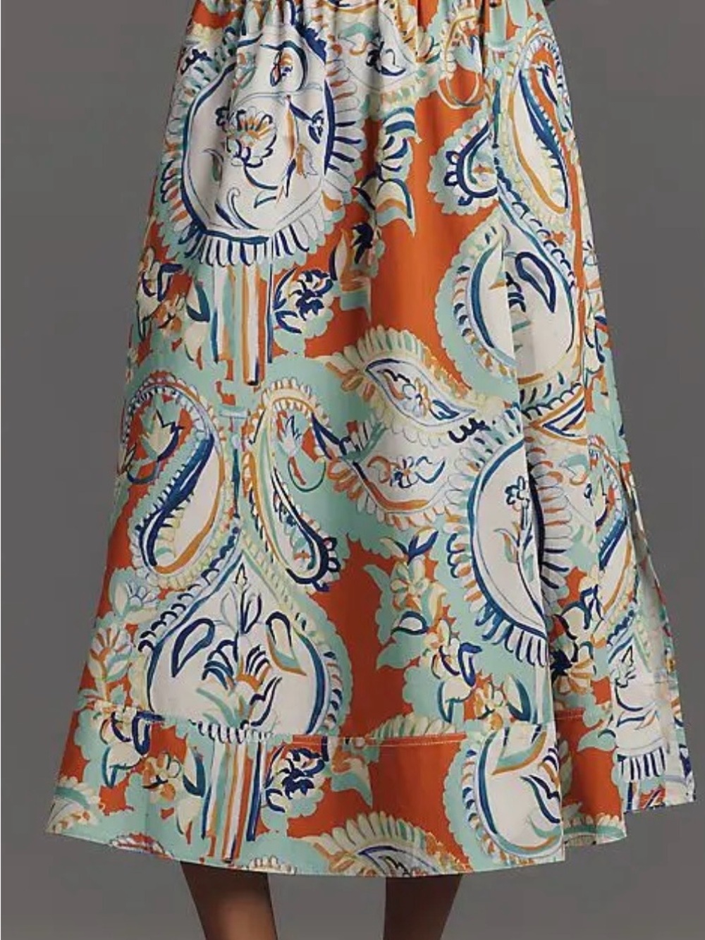 HUNTER BELL Tatum Orange, Aqua and Navy Paisley Midi Skirt Size Medium